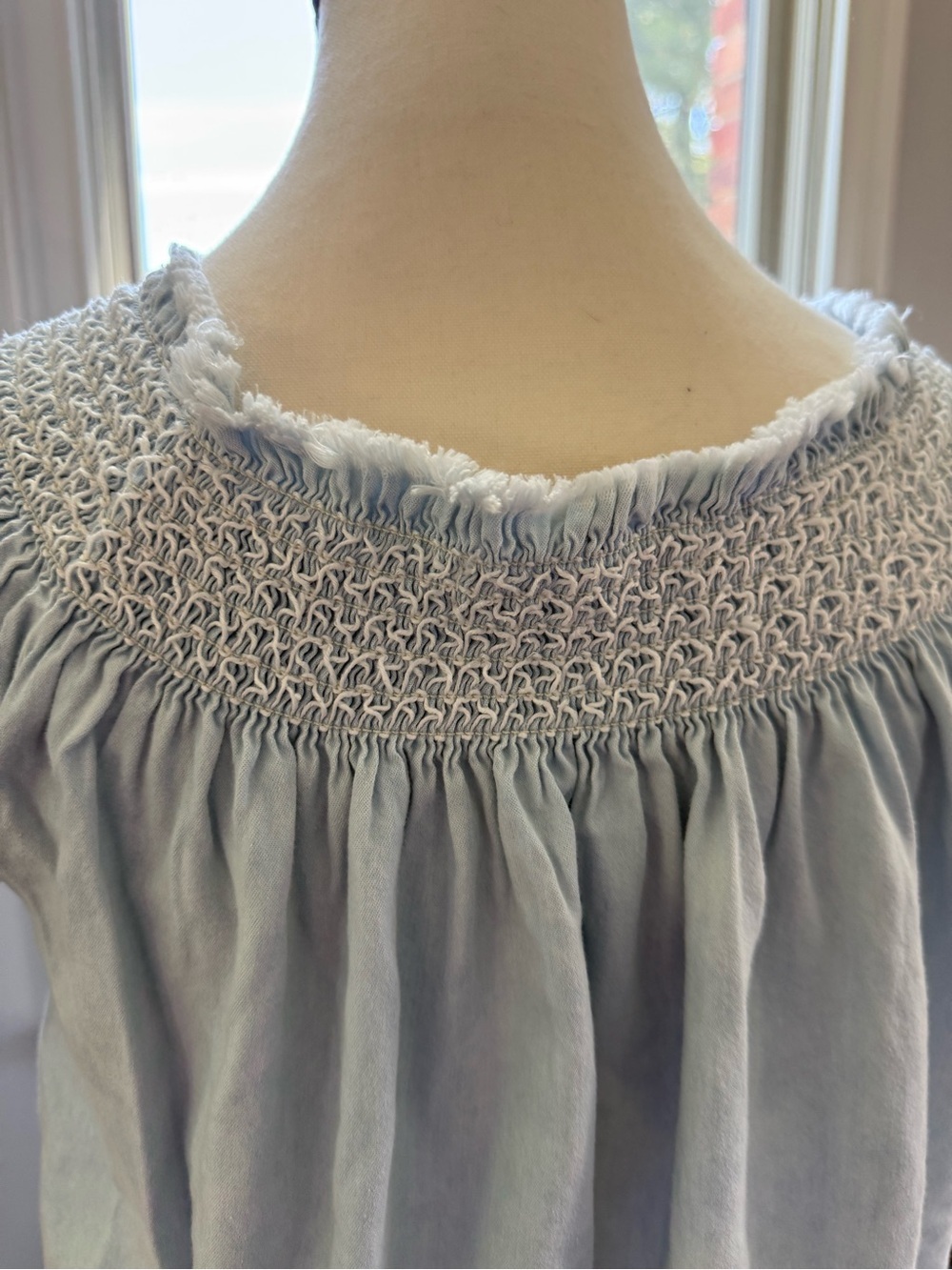 grand & greene Light Blue Embroidered Floral Smocked Top blouse size large - Picture 8 of 10